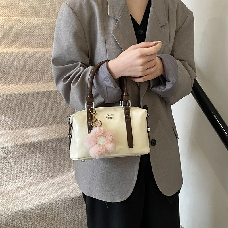 LUVISTRUE PU Boston Bag One Shoulder Handbag Crossbody Bag Women's White/Black/Pink/Coffee-5