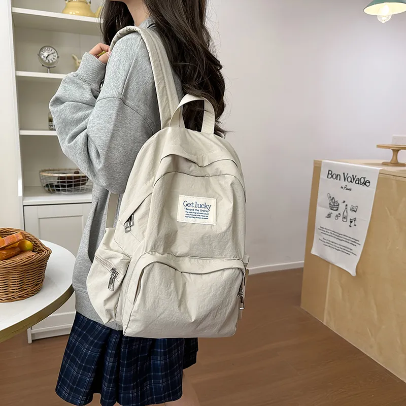 LUVISTRUE Nylon Backpack Unisex Ecru/Black/Pink/Blue-1
