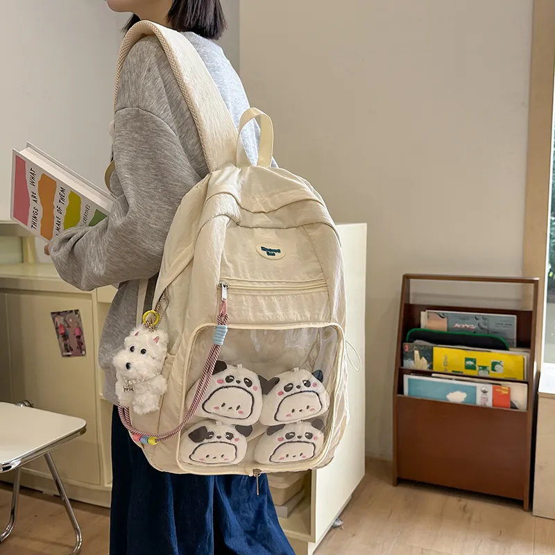 LUVISTRUE Nylon Fabric Backpack Regular Unisex White Blue/Yellow Black/Gray-9