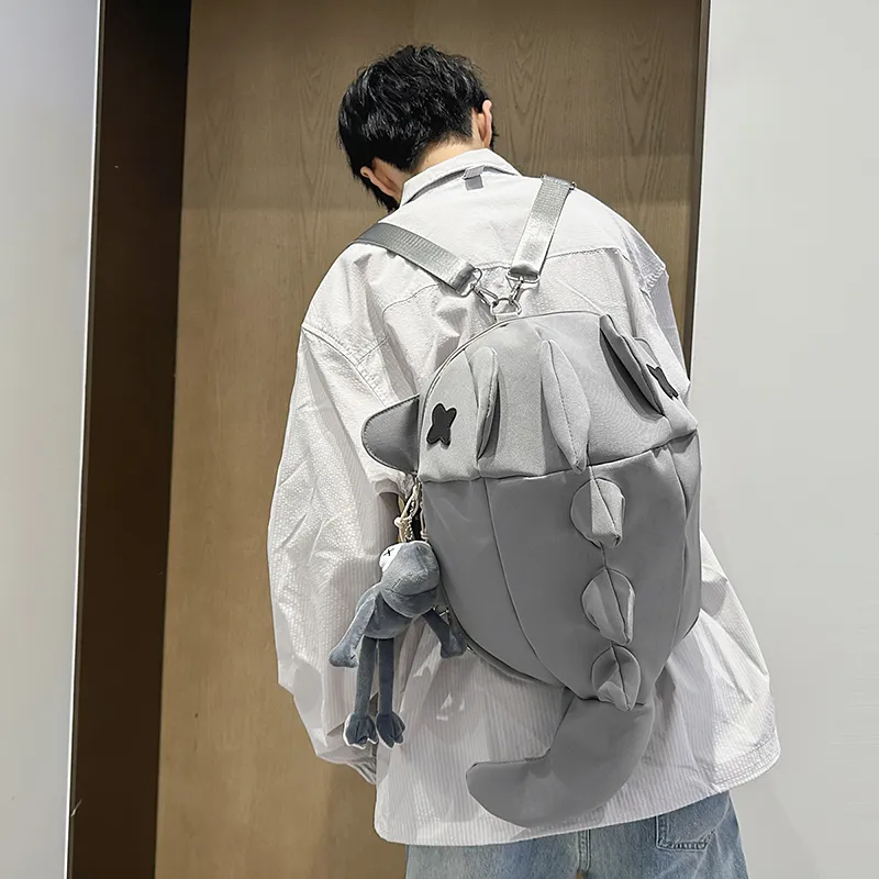 LUVISTRUE Nylon Backpack Unisex White/Gray/Black-2