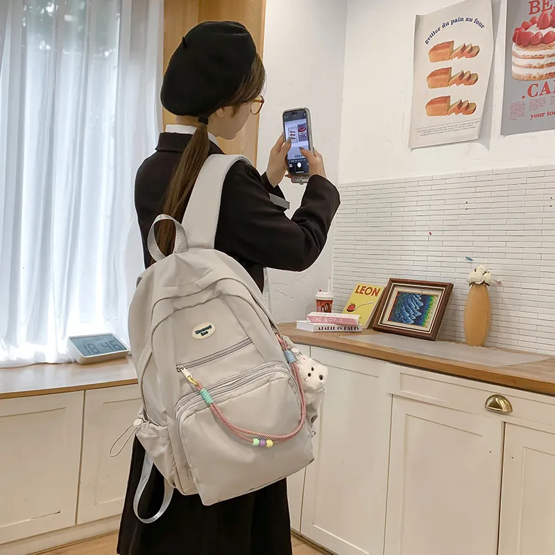 LUVISTRUE Nylon Fabric Backpack Regular Unisex White Blue/Yellow Black/Gray-30
