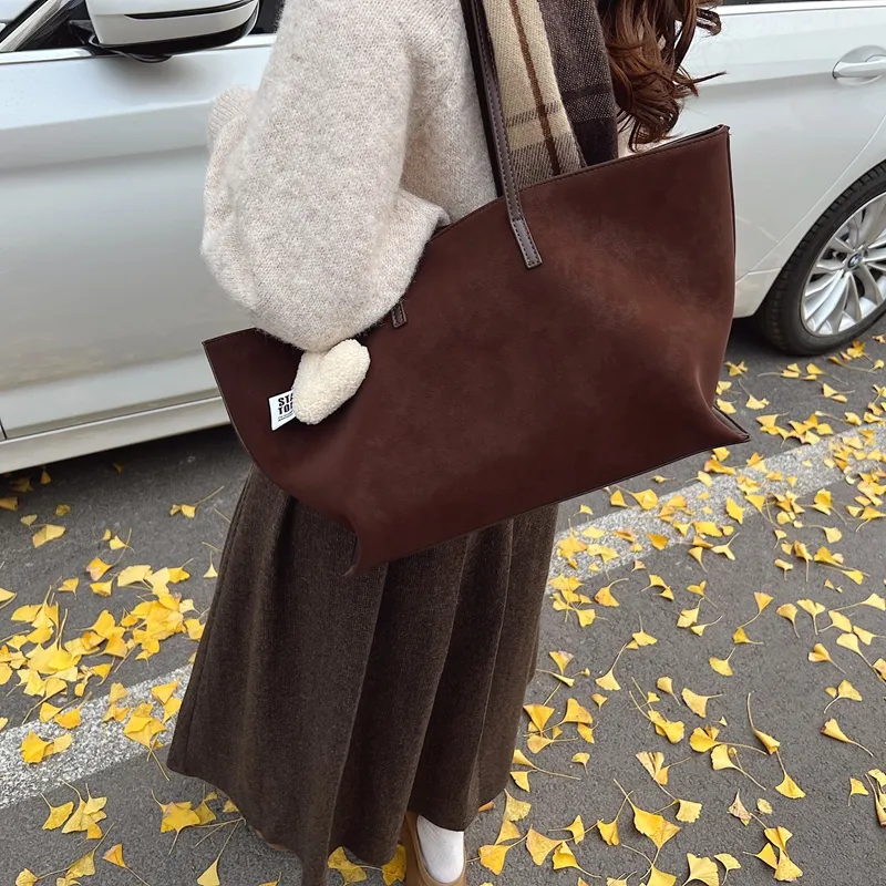 LUVISTRUE Faux Suede Shoulder Bag Tote Regular Women's Black/Coffee/Green/Yellow Brown-20