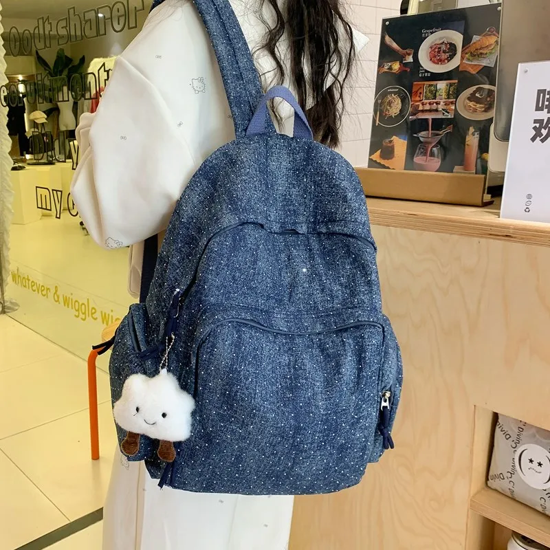 LUVISTRUE Denim Backpacks Regular Women's Blue/Dark Blue/Black-9