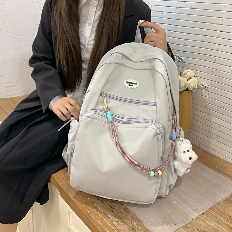 LUVISTRUE Nylon Fabric Backpack Regular Unisex White Blue/Yellow Black/Gray-29
