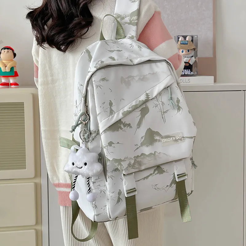 LUVISTRUE Nylon Backpack Unisex Gray/Red Green Pink-17