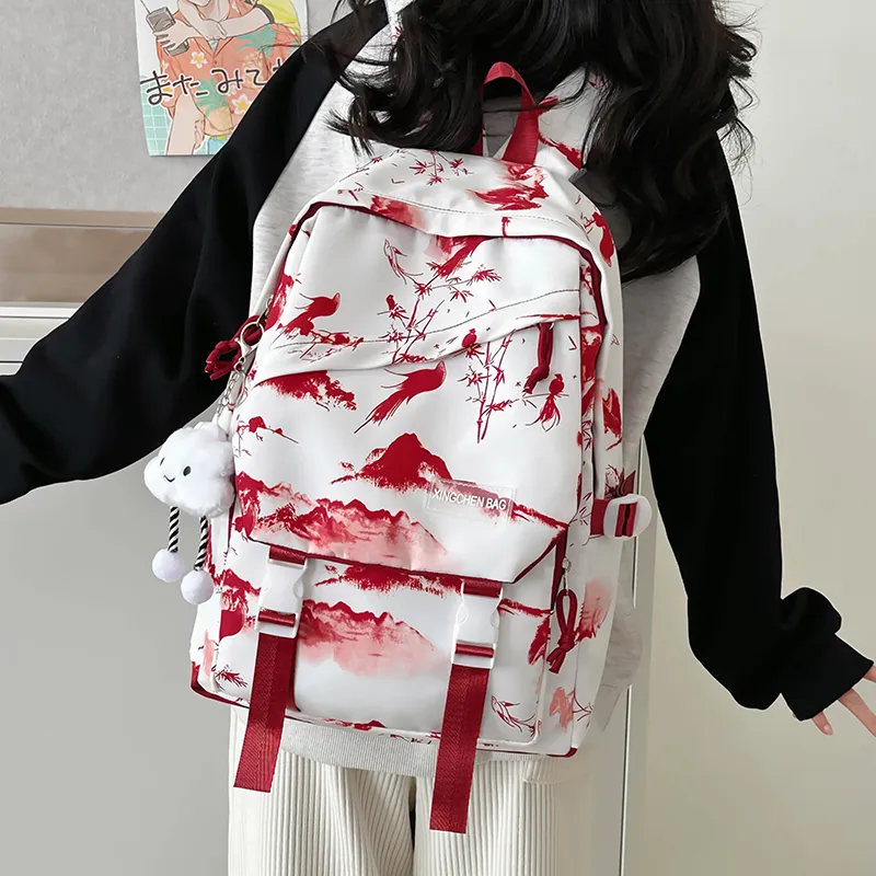 LUVISTRUE Nylon Backpack Unisex Gray/Red Green Pink-11