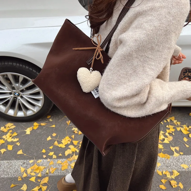 LUVISTRUE Faux Suede Shoulder Bag Tote Regular Women's Black/Coffee/Green/Yellow Brown-22