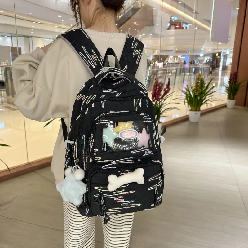 LUVISTRUE Nylon Backpacks Regular Women's White/Pink/Black-9