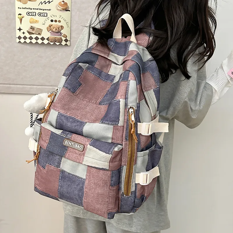 LUVISTRUE Denim Backpack Unisex Pink/Brown/Blue-7