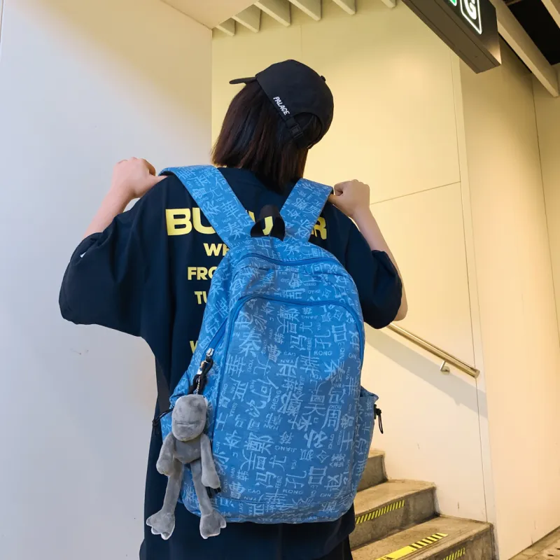 LUVISTRUE Nylon Backpack Laptop Backpack Regular Unisex Light Blue/Dark Blue/Black-8
