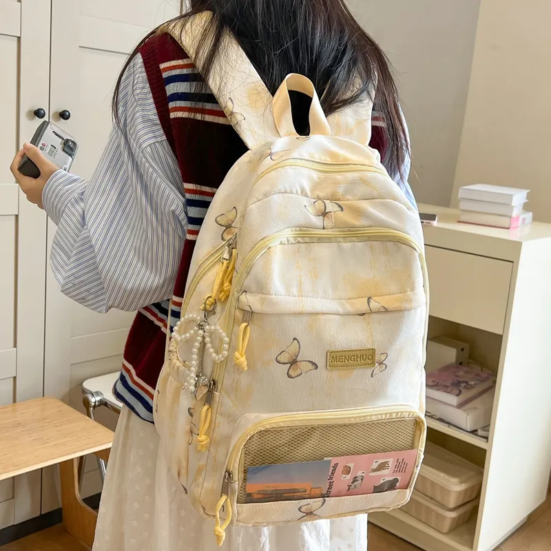 LUVISTRUE Corduroy PVC Blend Backpacks Regular Women's Gray/Green/Khaki/Pink/Yellow/Blue-31