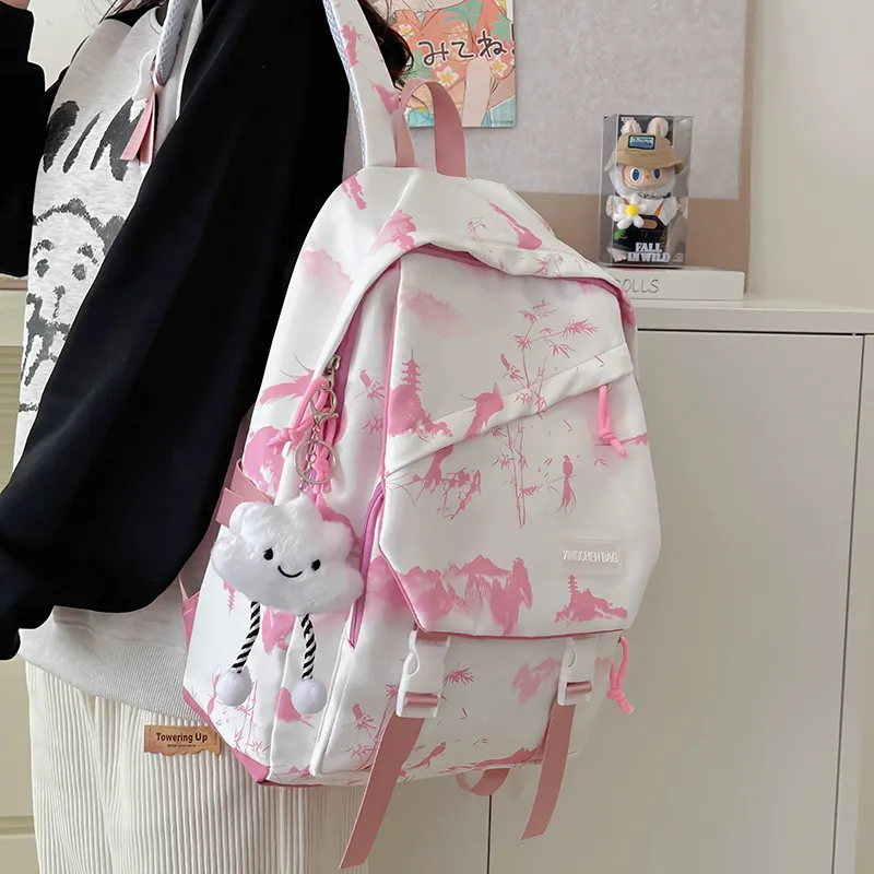 LUVISTRUE Nylon Backpack Unisex Gray/Red Green Pink-20