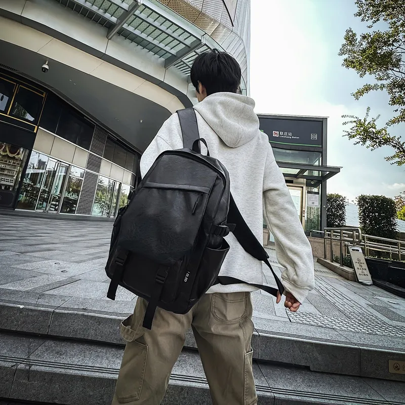 LUVISTRUE PU Backpack Laptop Bag Backpack Regular Men's Black/Brown-2