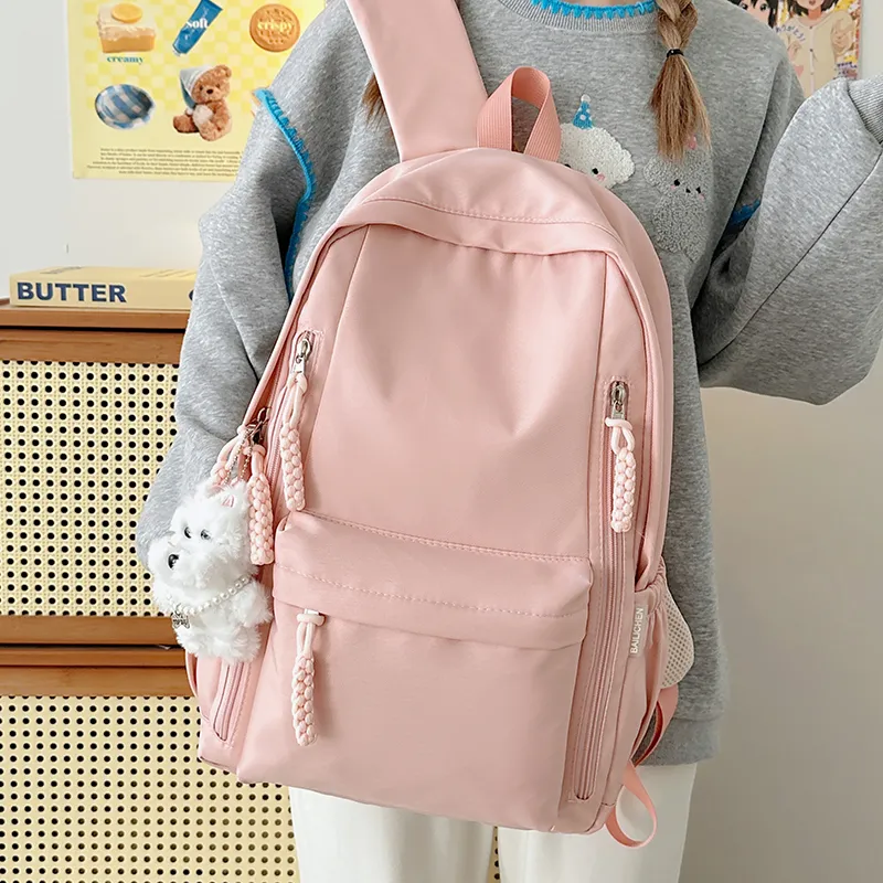 LUVISTRUE Nylon Backpack Unisex Black/Pink/Burgundy/Light Yellow-8
