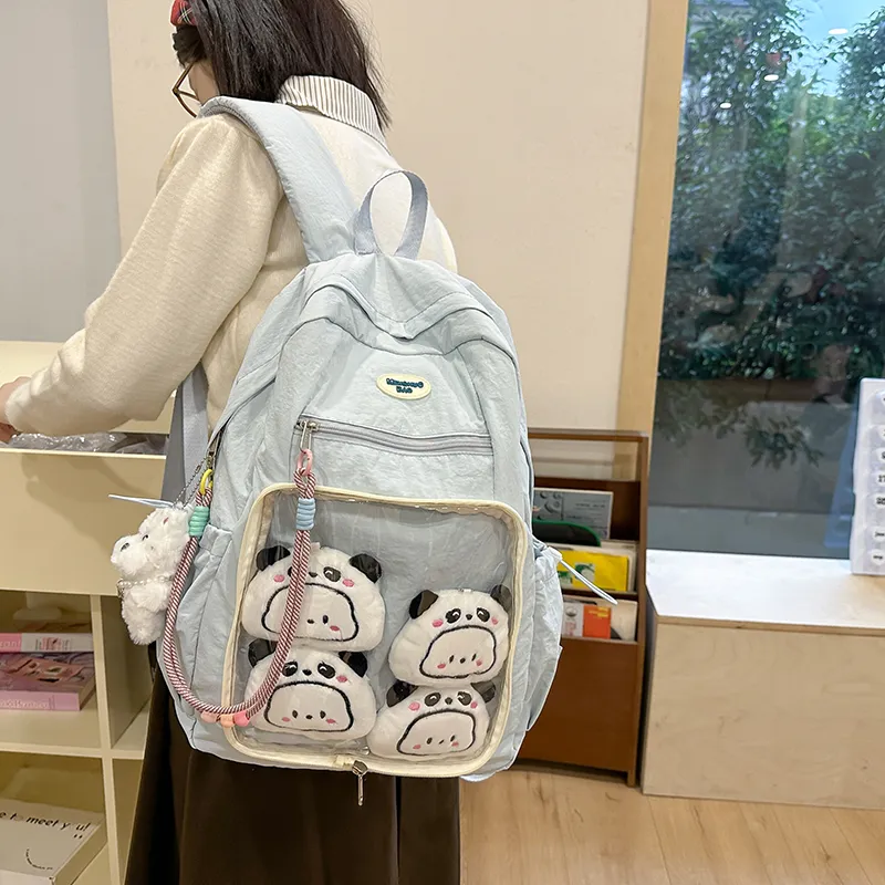 LUVISTRUE Nylon Fabric Backpack Regular Unisex White Blue/Yellow Black/Gray-6