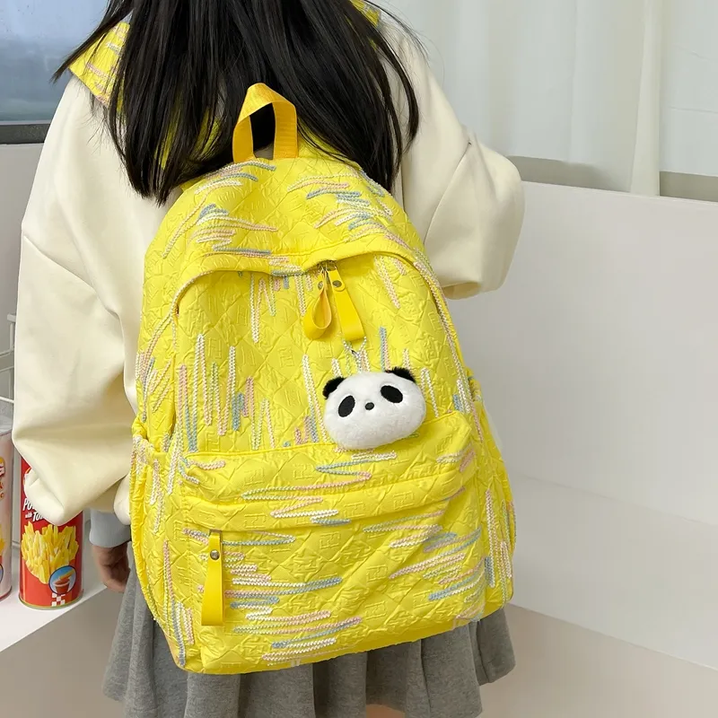 LUVISTRUE Composite Cloth Backpack Women's White/Black/Pink/Yellow-19