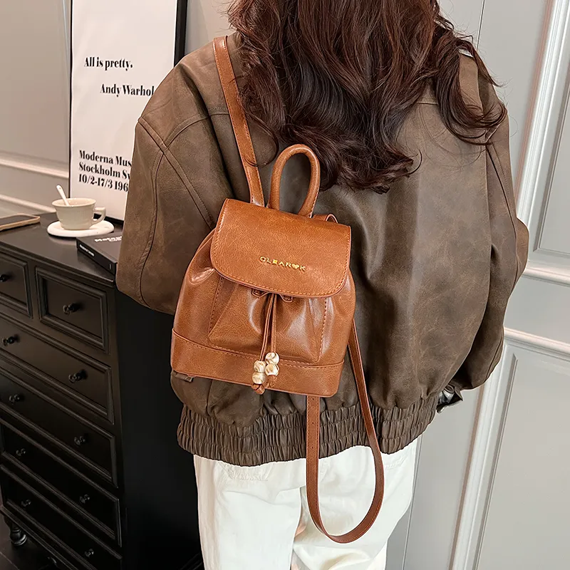 LUVISTRUE PU Small Backpack Small Size Women's Yellow Brown/Black Coffee Brown-5