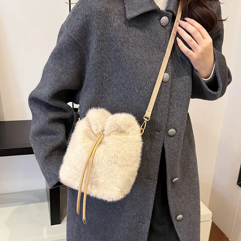 LUVISTRUE Fuzzy Fabric Shoulder Bag Crossbody Bag Women's Dark Khaki/Light Khaki/White/Pink-11