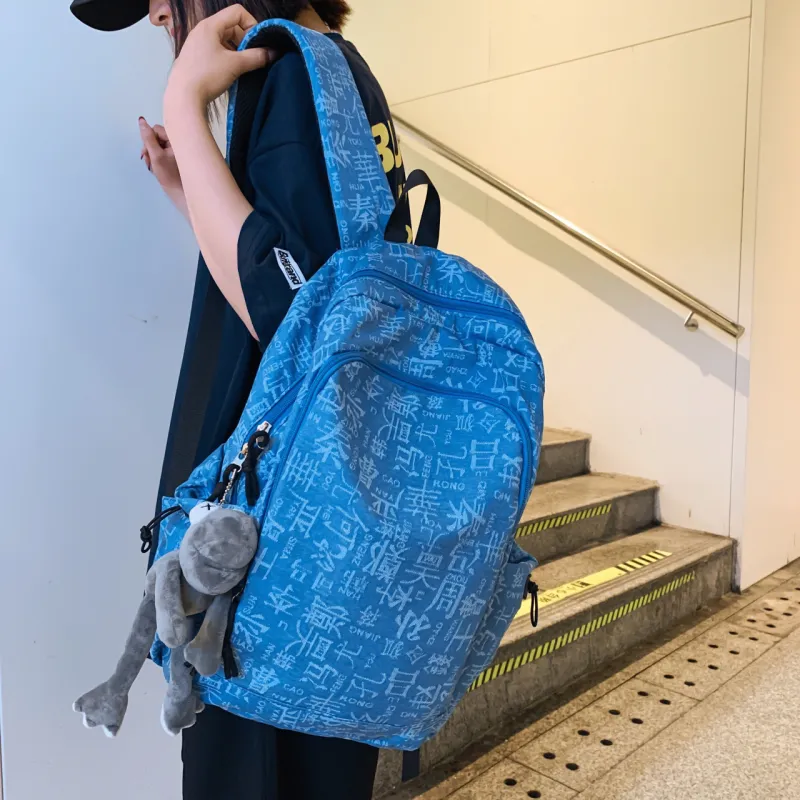 LUVISTRUE Nylon Backpack Laptop Backpack Regular Unisex Light Blue/Dark Blue/Black-6