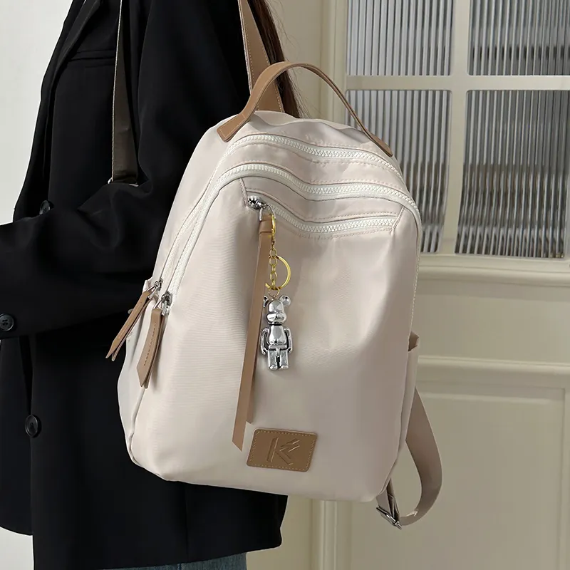 LUVISTRUE Nylon Backpacks Regular Unisex Ecru/Black Gray/Khaki-6