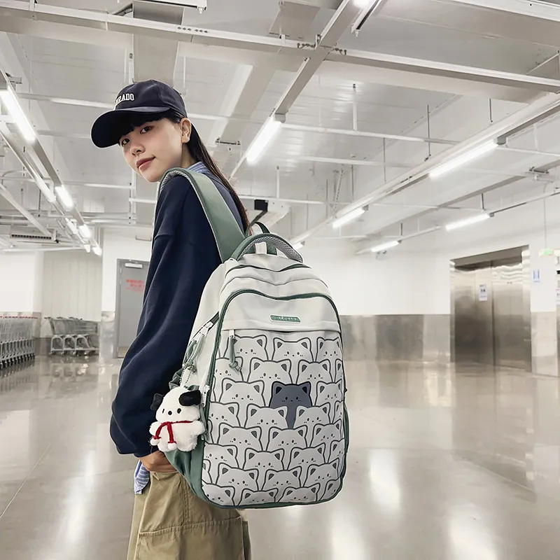 LUVISTRUE Nylon Backpack Regular Unisex Black/Light Green/Blue/Yellow/Dark Green-19