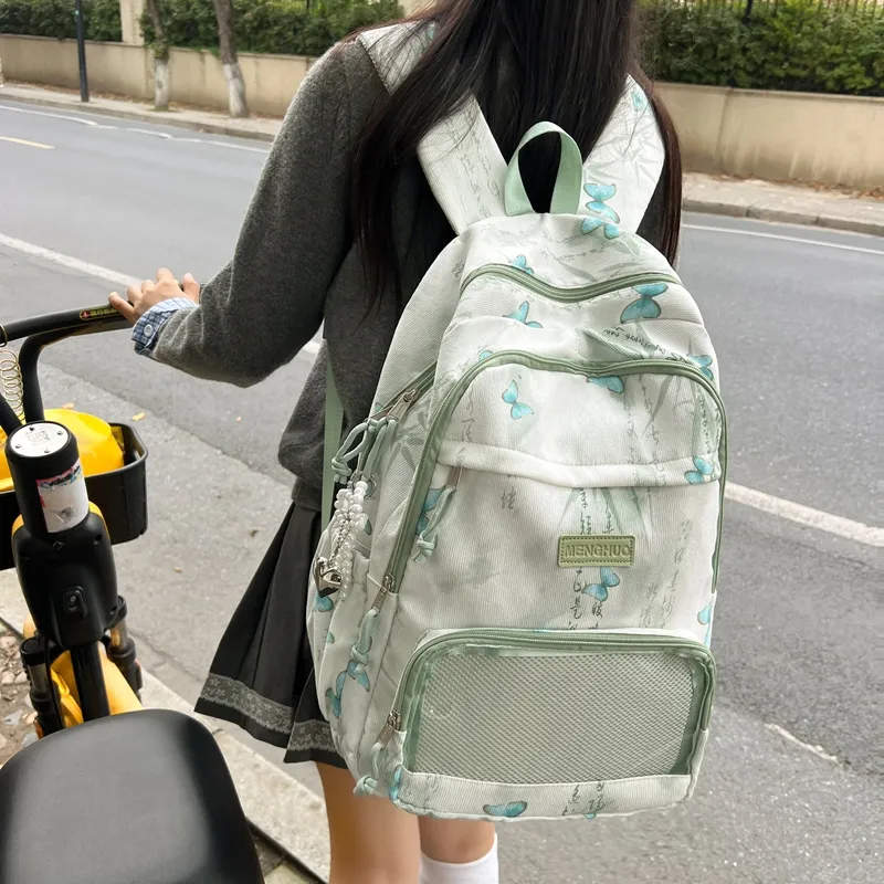 LUVISTRUE Corduroy PVC Blend Backpacks Regular Women's Gray/Green/Khaki/Pink/Yellow/Blue-39