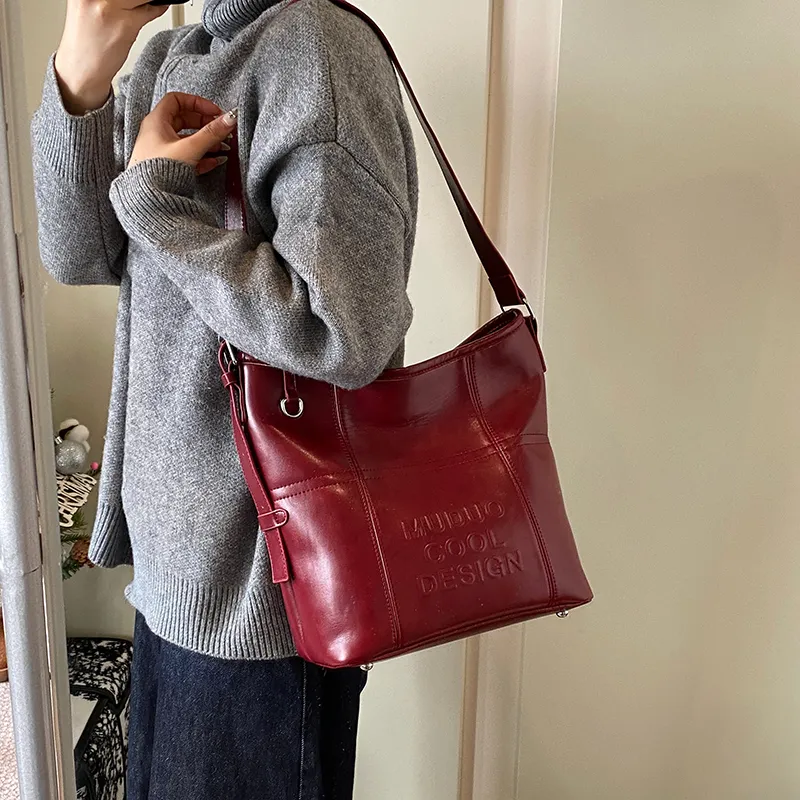 LUVISTRUE Pu Shoulder Bag Tote Crossbody Bag Medium Size Women's Coffee/White Red/Black-14