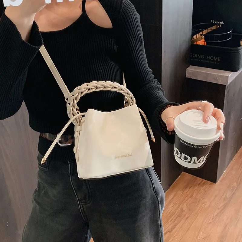 LUVISTRUE PU Bucket Bags Shoulder Bag Crossbody Bag Handbag Medium Size Women's White/Pink/Black/Coffee-3