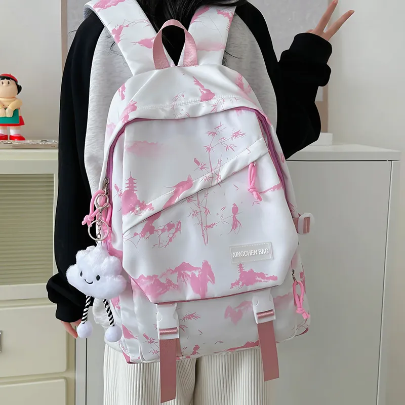 LUVISTRUE Nylon Backpack Unisex Gray/Red Green Pink-22