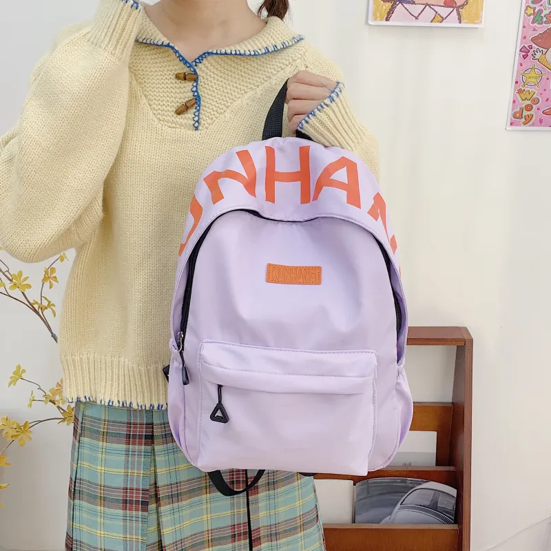 LUVISTRUE Nylon Fabric Backpack Unisex White/Black/Purple/Khaki/Pink-15
