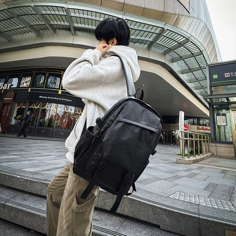 LUVISTRUE PU Backpack Laptop Bag Backpack Regular Men's Black/Brown-1