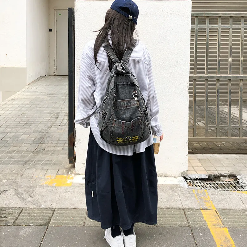 LUVISTRUE Denim Backpack Unisex Black/Blue-16