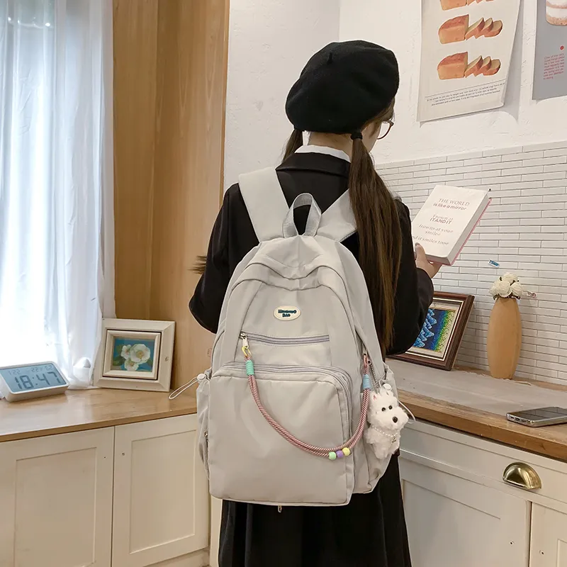 LUVISTRUE Nylon Fabric Backpack Regular Unisex White Blue/Yellow Black/Gray-32