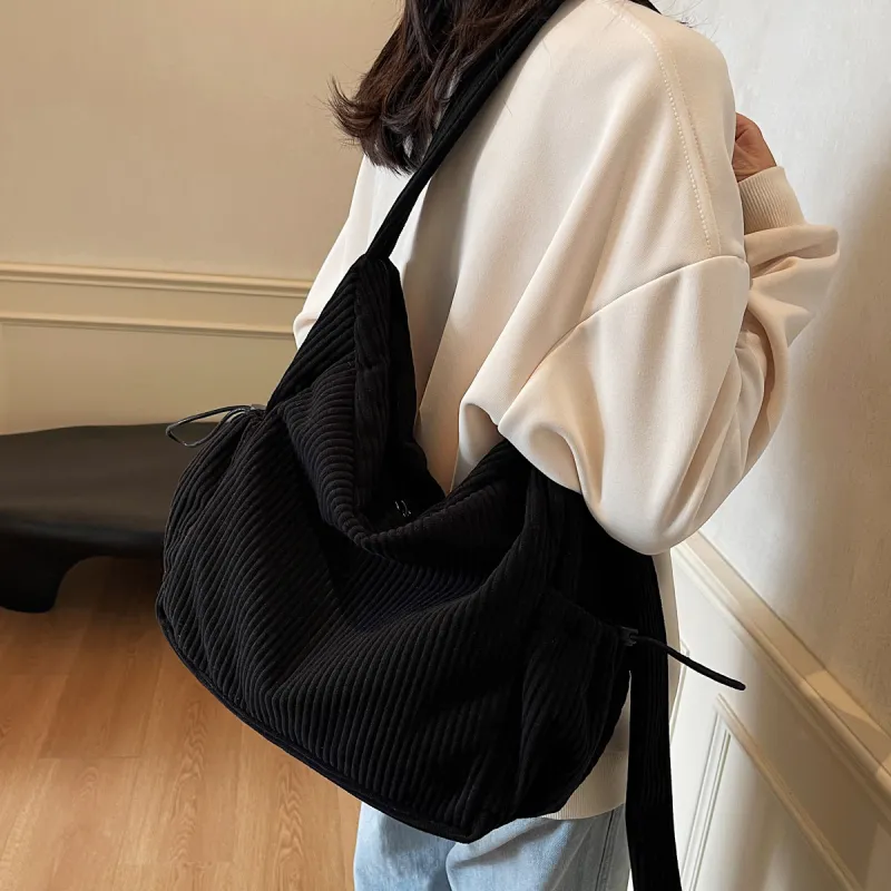LUVISTRUE Strips Large Capacity Shoulder Bag Crossbody Bag Regular Women's Black/Green Brown/Ecru-17