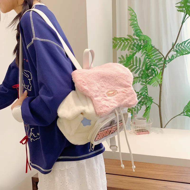 LUVISTRUE Plush Backpack Regular Women's White/Black-3