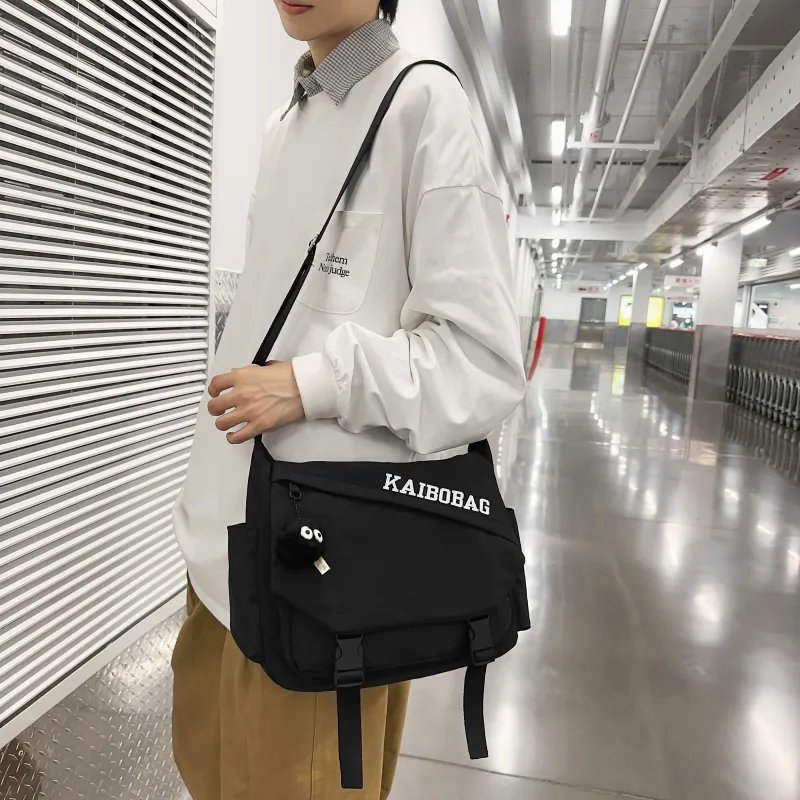 LUVISTRUE Nylon Shoulder Bag Crossbody Bag Medium Size Unisex Ecru Black/Orange Red/Green-3