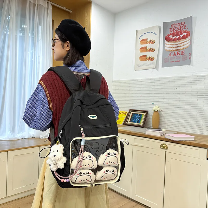 LUVISTRUE Nylon Fabric Backpack Regular Unisex White Blue/Yellow Black/Gray-27