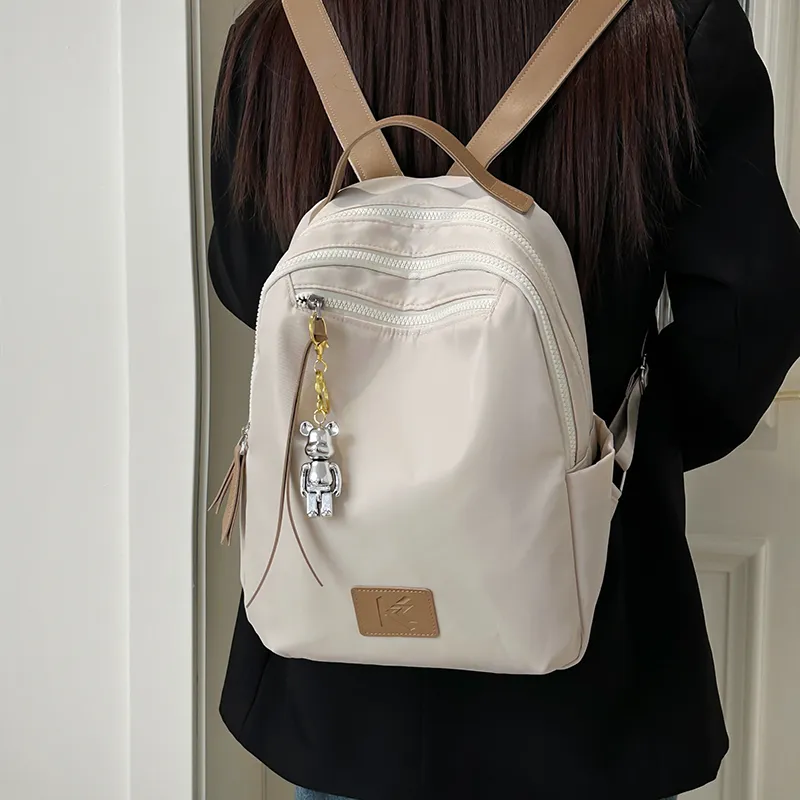 LUVISTRUE Nylon Backpacks Regular Unisex Ecru/Black Gray/Khaki-3