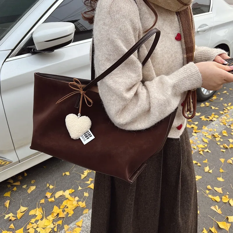 LUVISTRUE Faux Suede Shoulder Bag Tote Regular Women's Black/Coffee/Green/Yellow Brown-23