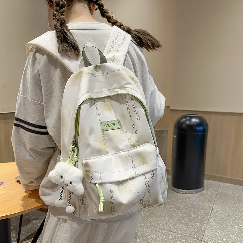 LUVISTRUE Nylon Backpack Regular Unisex Gray/Pink/Fruit Green/Blue/Cyan Green-12
