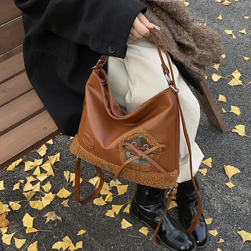 LUVISTRUE PU Student Tote Crossbody Bag Backpack Women's Brown/Pink/Black-1