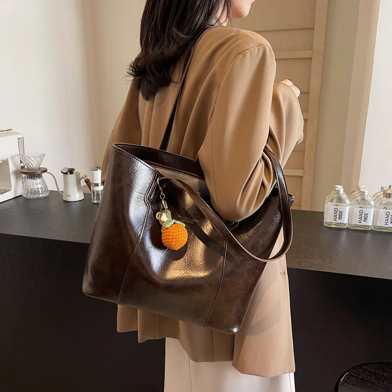 LUVISTRUE PU Tote Bag, Shopping Bag, Shoulder Bag Regular Women's Black/Coffee-1