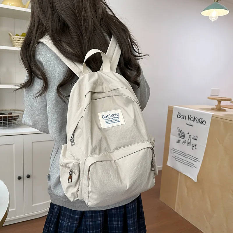 LUVISTRUE Nylon Backpack Unisex Ecru/Black/Pink/Blue-3