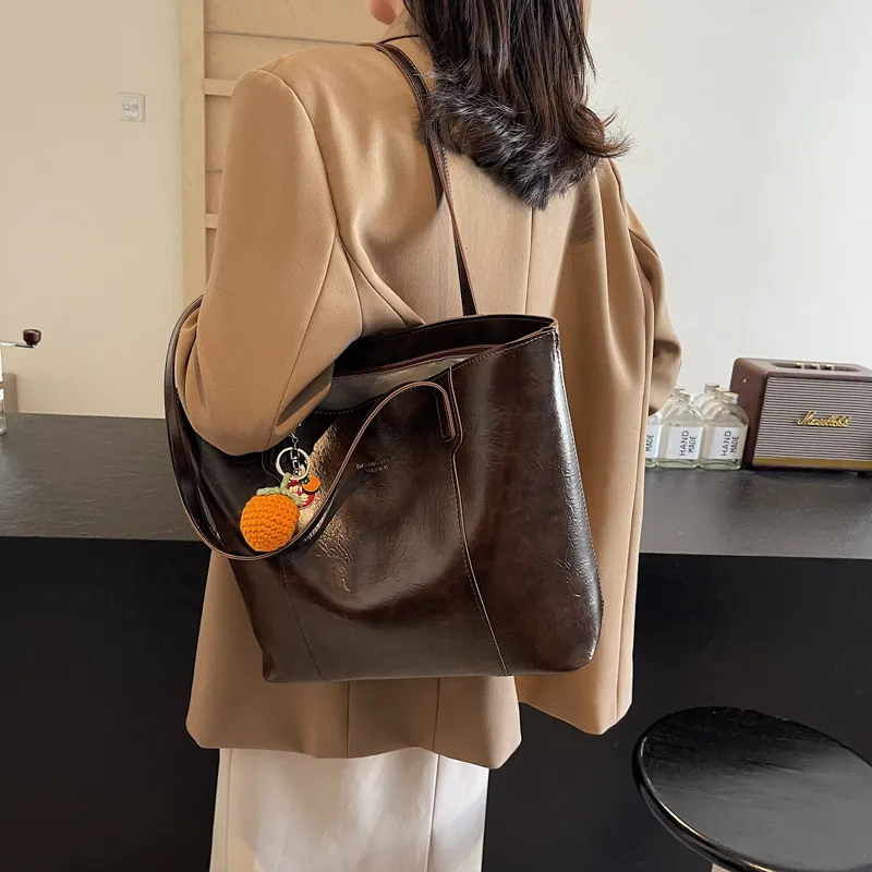 LUVISTRUE PU Tote Bag, Shopping Bag, Shoulder Bag Regular Women's Black/Coffee-2