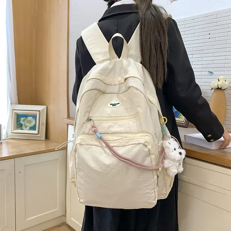 LUVISTRUE Nylon Fabric Backpack Regular Unisex White Blue/Yellow Black/Gray-13