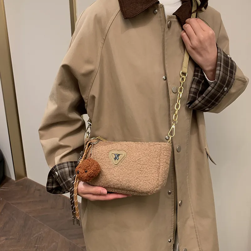 LUVISTRUE Faux Lambswool Shoulder Bags Cell Phone Pouch Crossbody Bags Women's White/Khaki/Brown-15