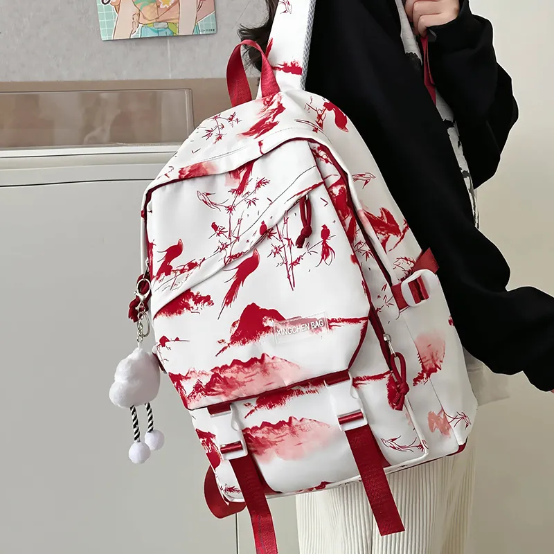 LUVISTRUE Nylon Backpack Unisex Gray/Red Green Pink-8