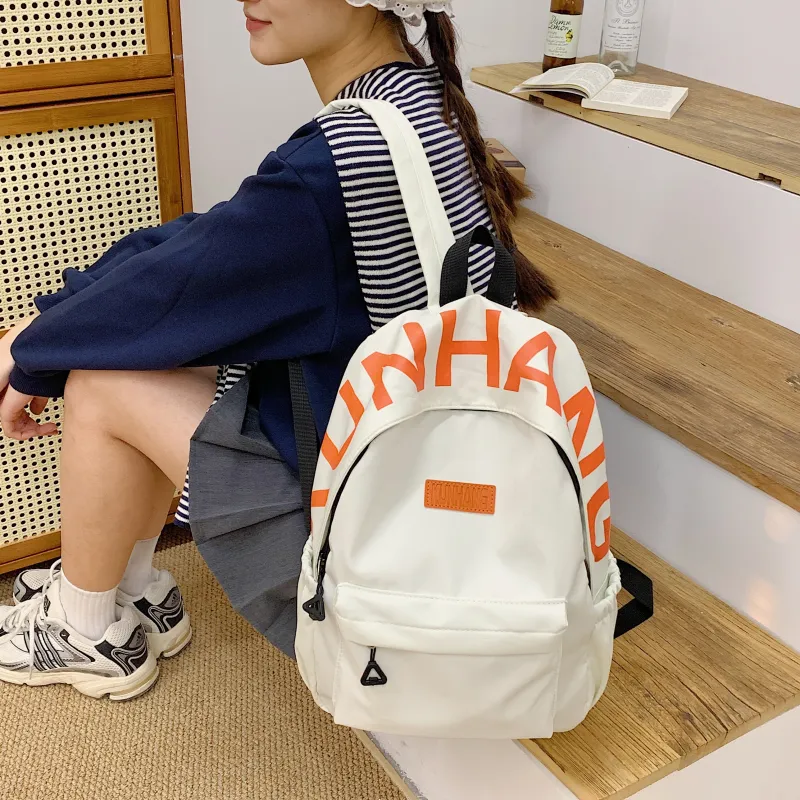 LUVISTRUE Nylon Fabric Backpack Unisex White/Black/Purple/Khaki/Pink-4