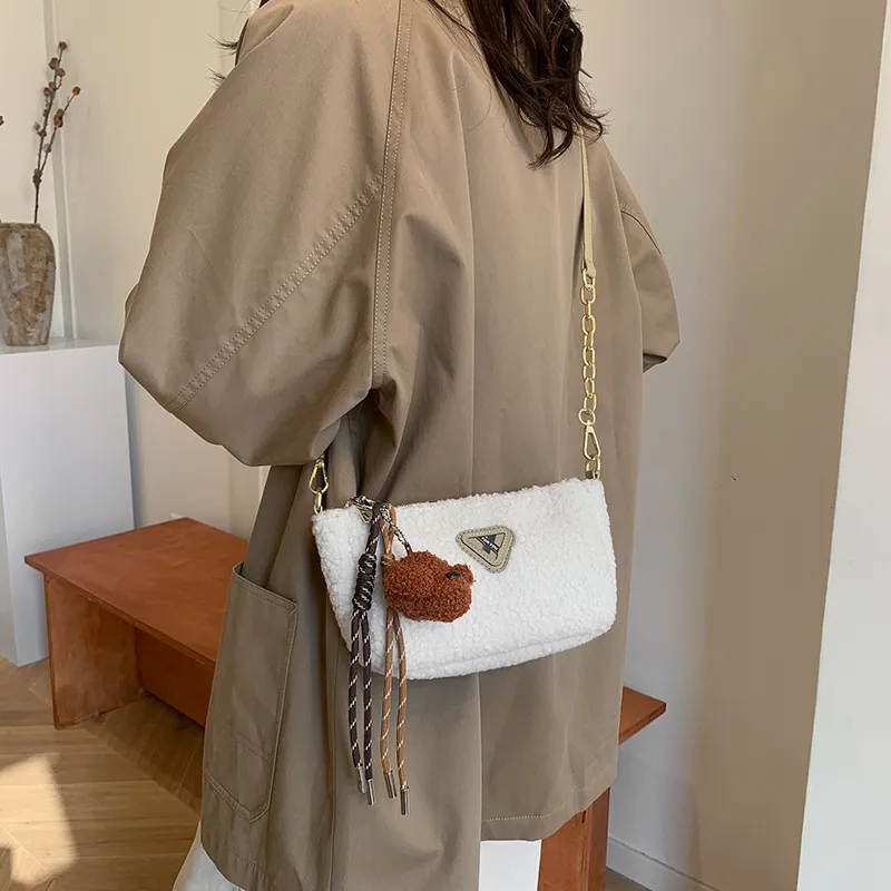 LUVISTRUE Faux Lambswool Shoulder Bags Cell Phone Pouch Crossbody Bags Women's White/Khaki/Brown-10