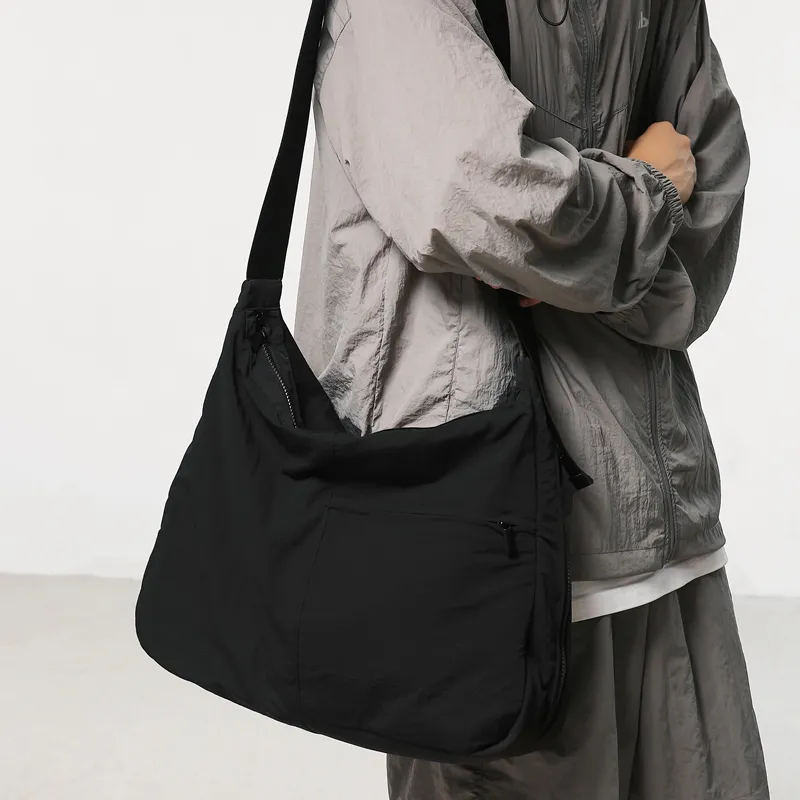 LUVISTRUE Nylon Cycling Hobo Bag, Messenger Bag, Shoulder Bag, Crossbody Bag Men's Black/Gray/Ecru-15